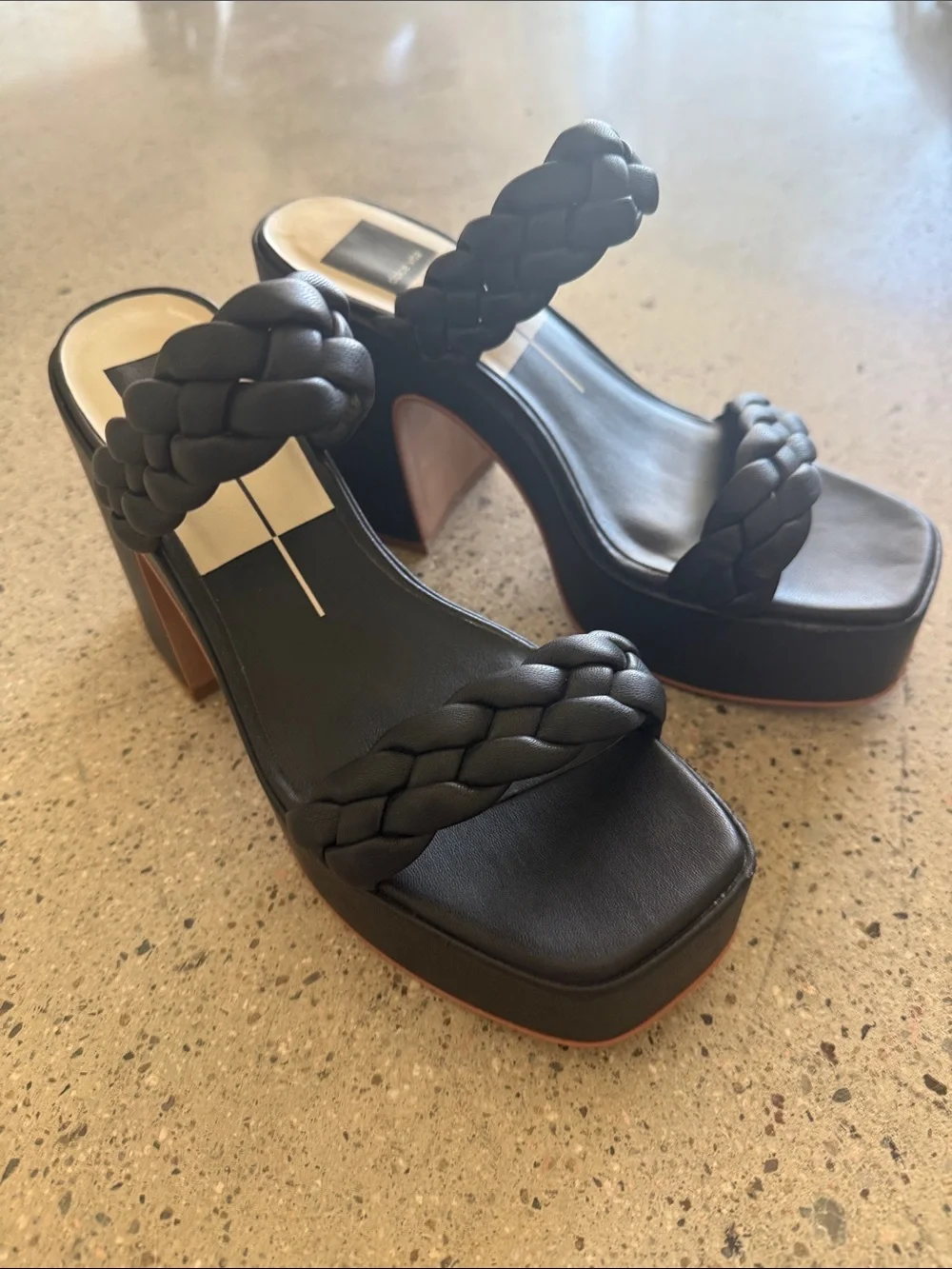 Dolce Vita Black Braided Double-Strap Platform Heels